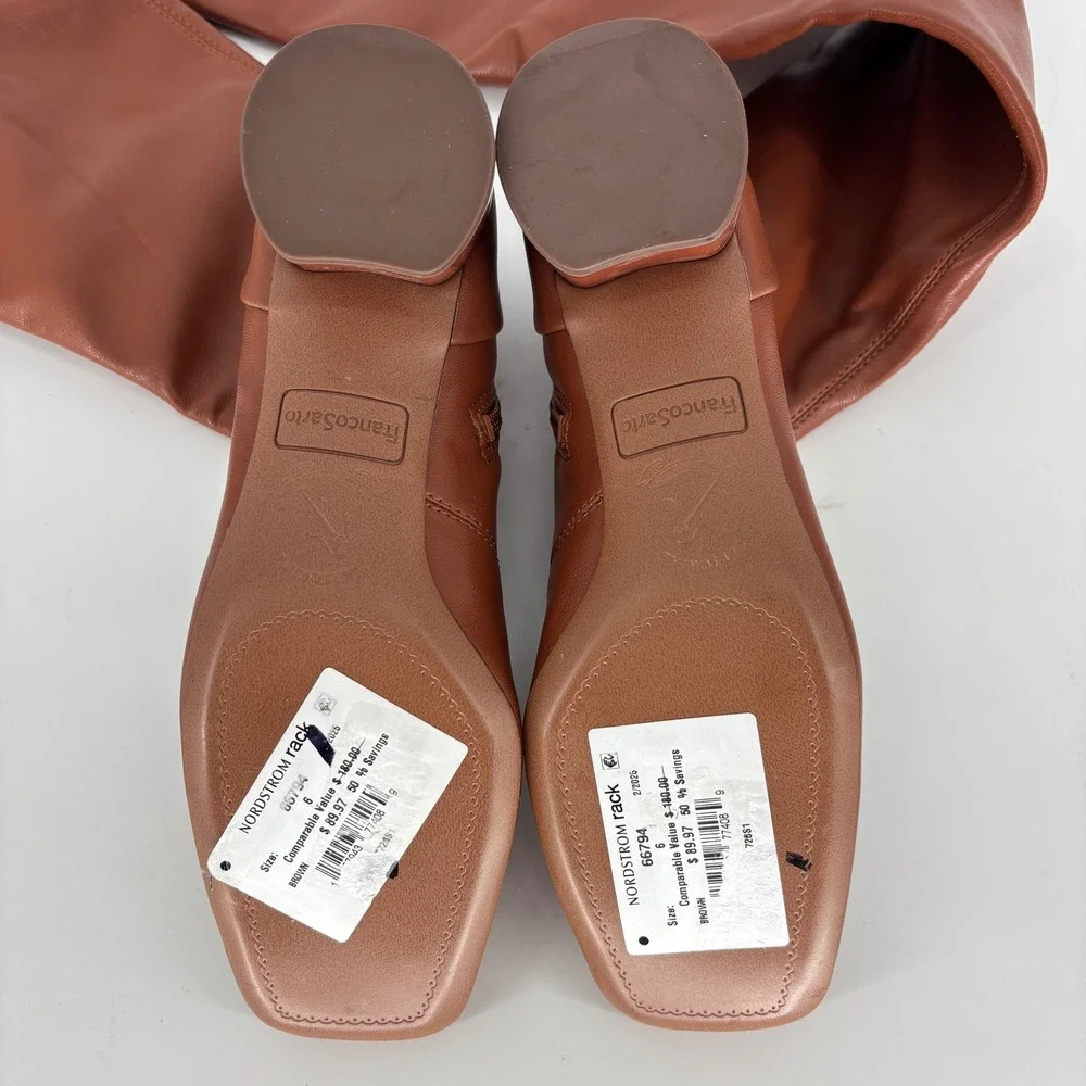 Franco Sarto Novara Over the Knee Square Toe Boots Acorn Brown Tan Women Size 6
